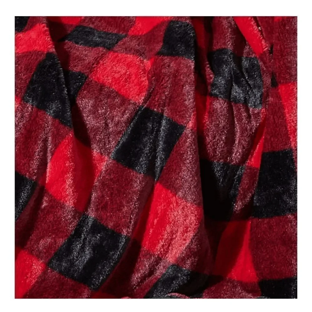 NWT Dearfoams Cozy Flannel Plush Buffalo Check Plaid Blanket Throw 50